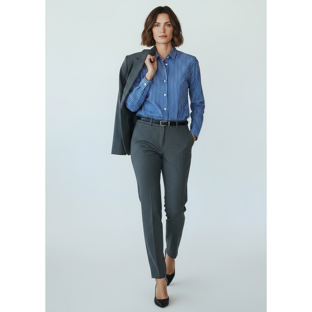 Ralph Lauren Striped Button Down Women M Blue White Stripe Slim Fit Luxury
